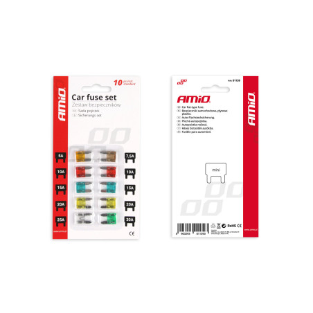 Säkringar för bilar, platt mini set med 10 stycken, amio-01139.
