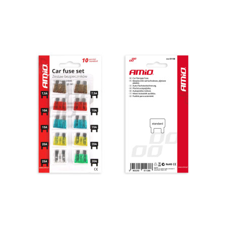 Säkringar för bilar platta standardpaket komplett set 10 st. amio-01138