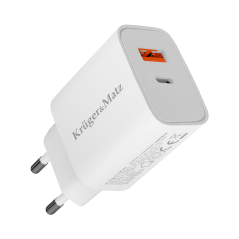 Nätadapter Kruger&Matz GaN med dubbla USB-portar med Power Delivery- och Quick Charge-funktioner