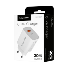 Nätadapter Kruger&Matz GaN med dubbla USB-portar med Power Delivery- och Quick Charge-funktioner