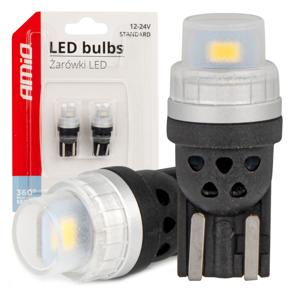 LED-lampor 360 pure light-serien standard t10 w5w 2x3020 smd vit 12v 24v amio-03726