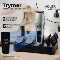 AD 2944 Trimmer - 6-i-1 vårdset med LCD-skärm och laddningsbas.
