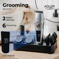 AD 2944 Trimmer - 6-i-1 vårdset med LCD-skärm och laddningsbas.