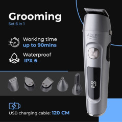 AD 2944 Trimmer - 6-i-1 vårdset med LCD-skärm och laddningsbas.