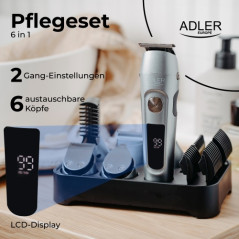 AD 2944 Trimmer - 6-i-1 vårdset med LCD-skärm och laddningsbas.
