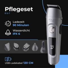 AD 2944 Trimmer - 6-i-1 vårdset med LCD-skärm och laddningsbas.