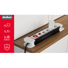 Strömförsörjningslist Rebel med 4 tyska uttag - 5m (3x1,5mm)