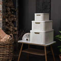 Korg med lock Curver Rattan Style L ljusgrå | HandlaSmidigt.se