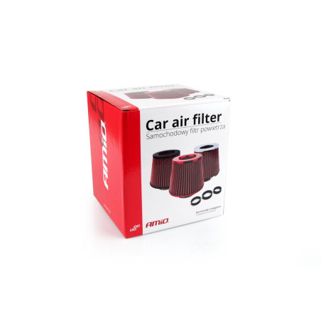 Universell konisk luftfilter röd + 3 adaptrar amio-01042