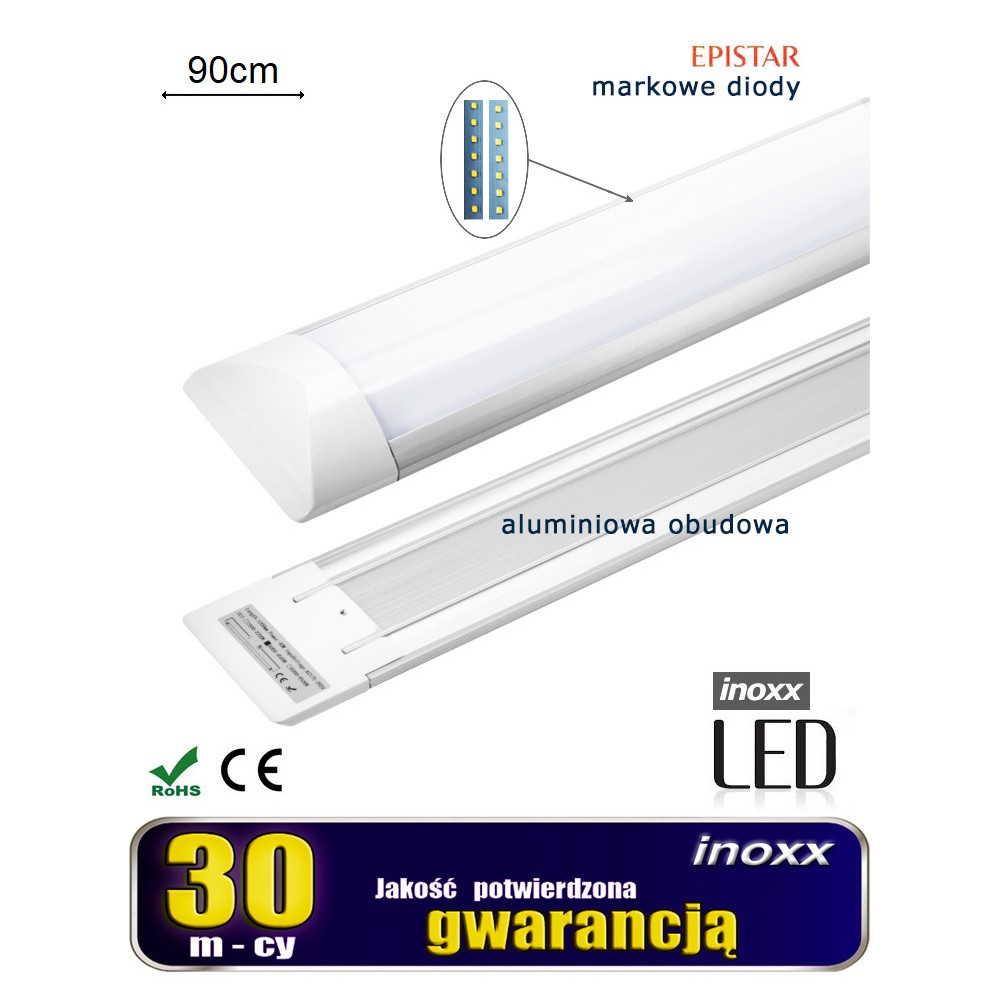 Linjär ytmontage LED-panel lampa smal 90cm 30w 3000k varm