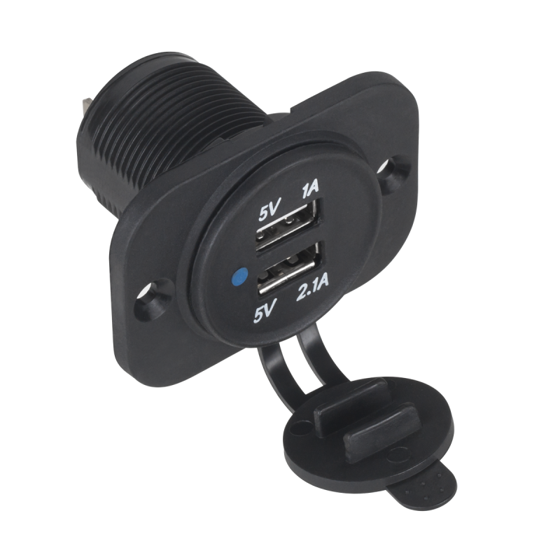 Biladdare för bil USB 12/24V 1A+2.1A monteringsbar LXG526