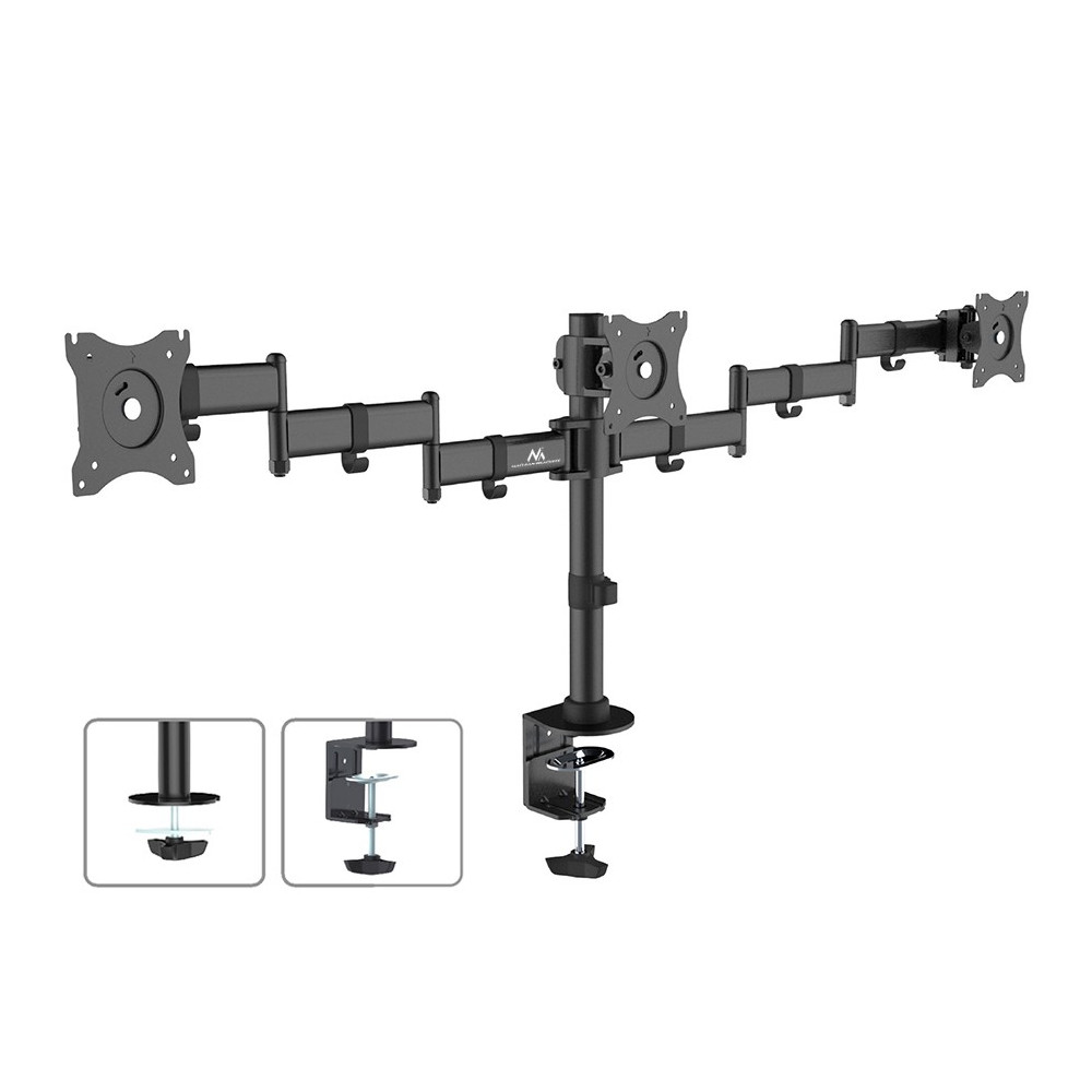 Uchwyt biurkowy na 3 monitory LCD Maclean, podwójne ramiona, VESA 75x75 oraz 100x100, 13'-27', 8kg, MC-691
