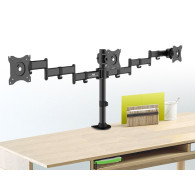 Skrivbordsfäste för 3 LCD-skärmar från Maclean, dubbla armar, VESA 75x75 och 100x100, 13'-27', 8 kg, MC-691.
