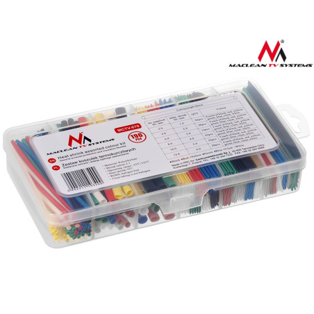 Set med termoskrumpande ärmar från Maclean, 7 färger, längd 95mm, bredd 2mm, 4mm, 6mm, 8mm, 10mm, 12mm, 196 st, MCTV-679.