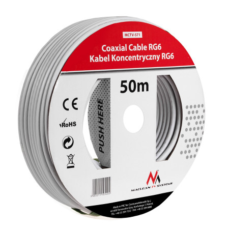 Koaxial antenn-/satellitkabel Maclean, 1.0CCS RG6, 50M, MCTV-571