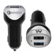 Bil laddare max 4,8A 2xUSB Maclean Energy MCE157 Qualcomm Quick Charge QC 3.0 med 1,5m kabel Silver.
