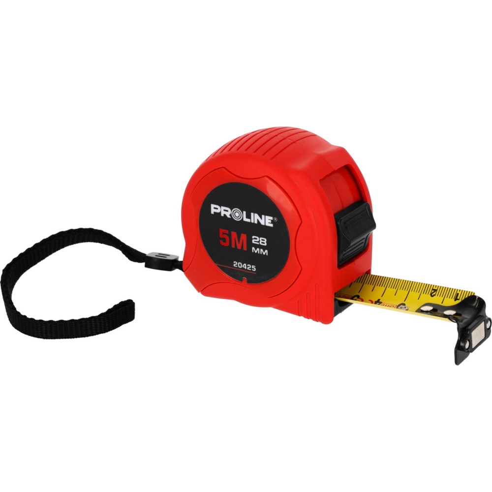 Måttband 5m/28mm magnetisk nylonfodral med stopp och bältesklämma. Måttband 5m/28mm magnetisk nylonfodral med stopp och bältesklämma.