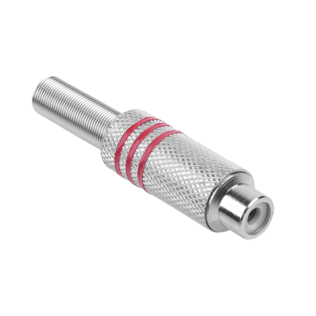 RCA-kontakt silver 3 ränder på röd kabel