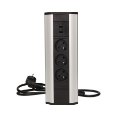 Möbeluttag med USB-laddare och 1,8 m kabel, 3x2P+Z, 2xUSB