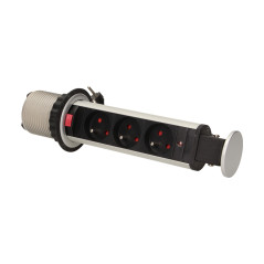 Möbeluttag med 6 cm utdragbart från bordsskivan med lås och 1,8 m kabel, 3x2P+Z.