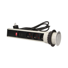Möbeluttag med 6 cm utdragbart från bordet med USB-laddare, lås och 1,8 m kabel, 3x2P+Z.