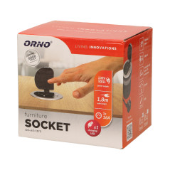 Möbeluttag med 6 cm infälld i bänkskivan med lock, USB-laddare och 1,8 m kabel, 1x2P+Z, 1xUSB.