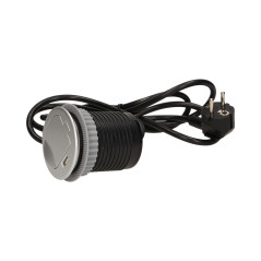 Möbeluttag med 6 cm infälld i bänkskivan med lock, USB-laddare och 1,8 m kabel, 1x2P+Z, 1xUSB.