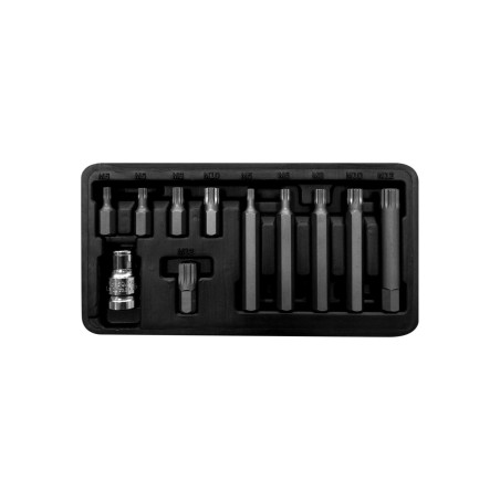 10744 Set med spetsar, bits 3/8 tum Spline M5-M12, L-30/75mm, 11 delar