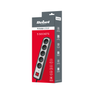 Strömförsörjningslist Rebel med 5 uttag, med strömbrytare, 3m (3x1,5mm)