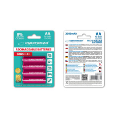 EZA104R Ni-Mh uppladdningsbara batterier AA 2000mAh 4-pack röda Esperanza
