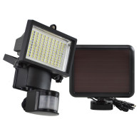 Solcellslampa med LED-strålkastare med 100 SMD-dioder med rörelse- och skymningssensor.