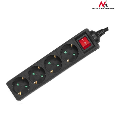 Förlängningssladd Maclean, 4 uttag, med strömbrytare, 3500W, 5m, tysk typ, MCE194G.