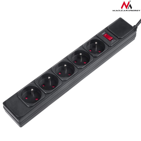 Strömbrytare Maclean, förlängningssladd med 5 uttag, med överbelastningsskydd, 250VAC/10A, 1,5m, MCE219