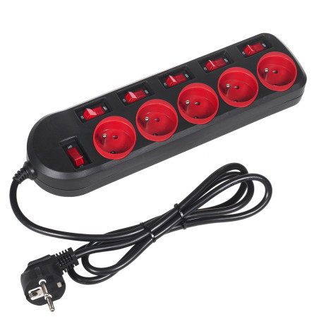 Strömförsörjningslist Maclean, förlängningssladd med 5 uttag, med strömbrytare, 250VAC/10A, 1,5m, MCE204
