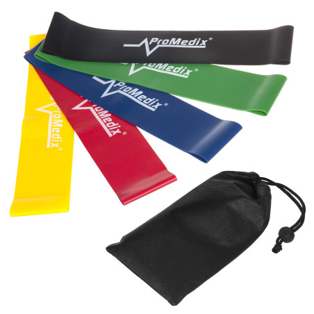 Latexelastiska träningsband Promedix PR-700, komplett set med 5 stycken x 0,5m.