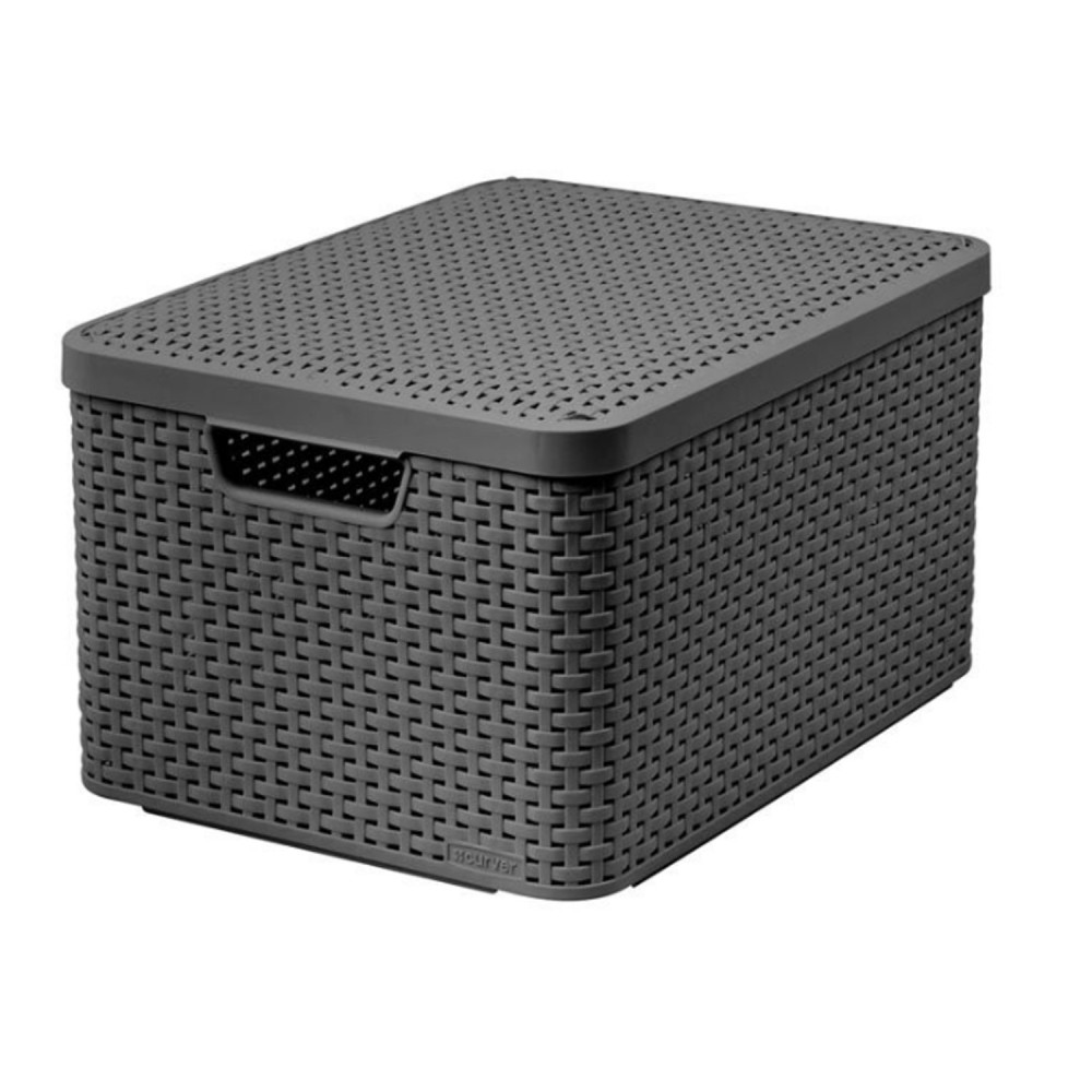 Korg med lock Curver Rattan Style L grå