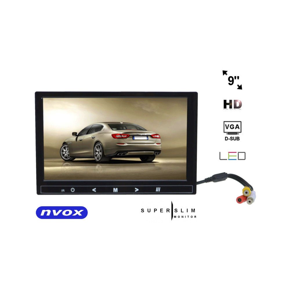 Nvox hm 910 VGA bildskärm för bil eller fristående LCD 9 tum LED HD VGA HDMI AV 12V 230V