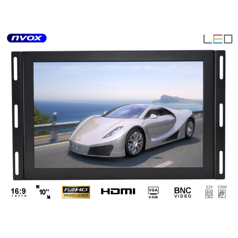 Monitor öppen ram ips led 10 tum full hd vga hdmi usb av 12v 230v