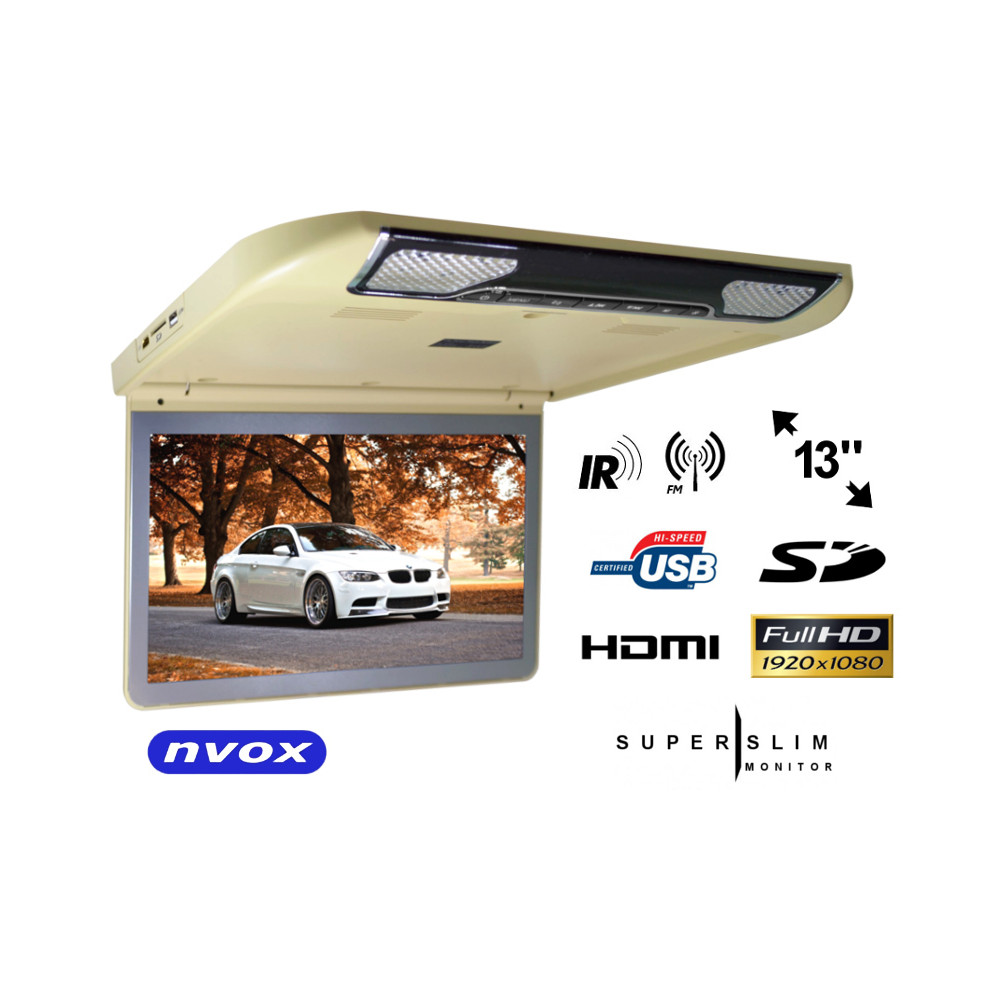 Monitor samochodowy podwieszany podsufitowy lcd 13cali cali hdmi usb sd