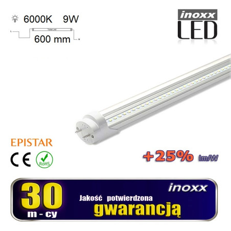 LED-rör 60 cm 9 W T8 6000 K G13 kall vit transparent