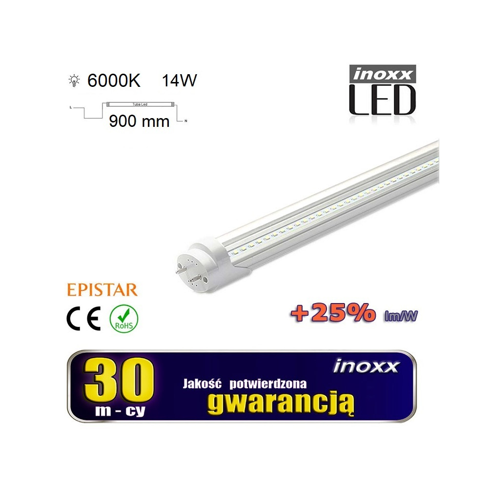LED-rör 90 cm 14 W T8 6000 K G13 kall vit transparent LED-rör 90 cm 14 W T8 6000 K G13 kall vit transparent