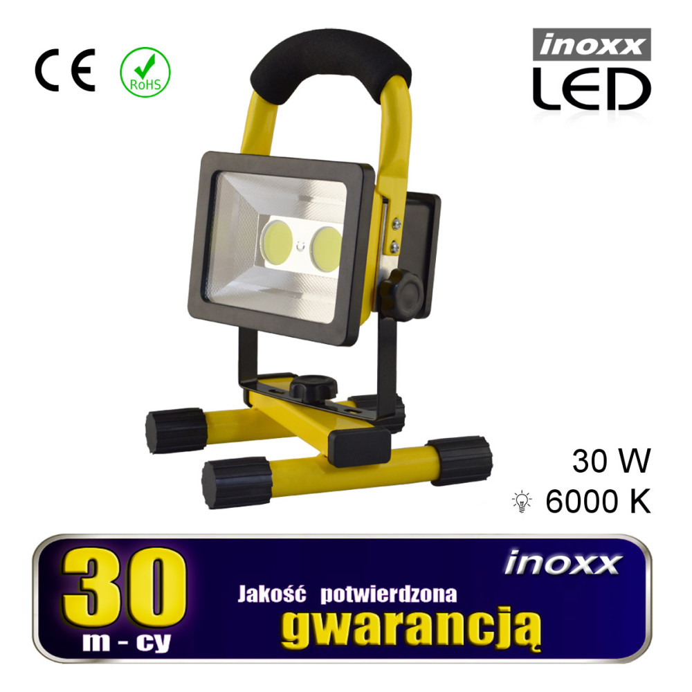 Strålkastare bärbar led 30w 6000k batteri/ 230v