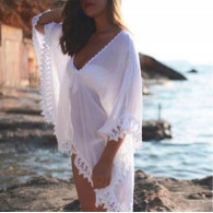 BQ49 Strandtunika pareo vit