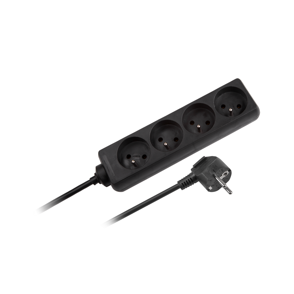 Nätadapter Rebel svart med 4 uttag utan strömbrytare, längd 1,5m.