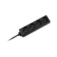 Nätadapter Rebel svart med 4 uttag utan strömbrytare, längd 1,5m.