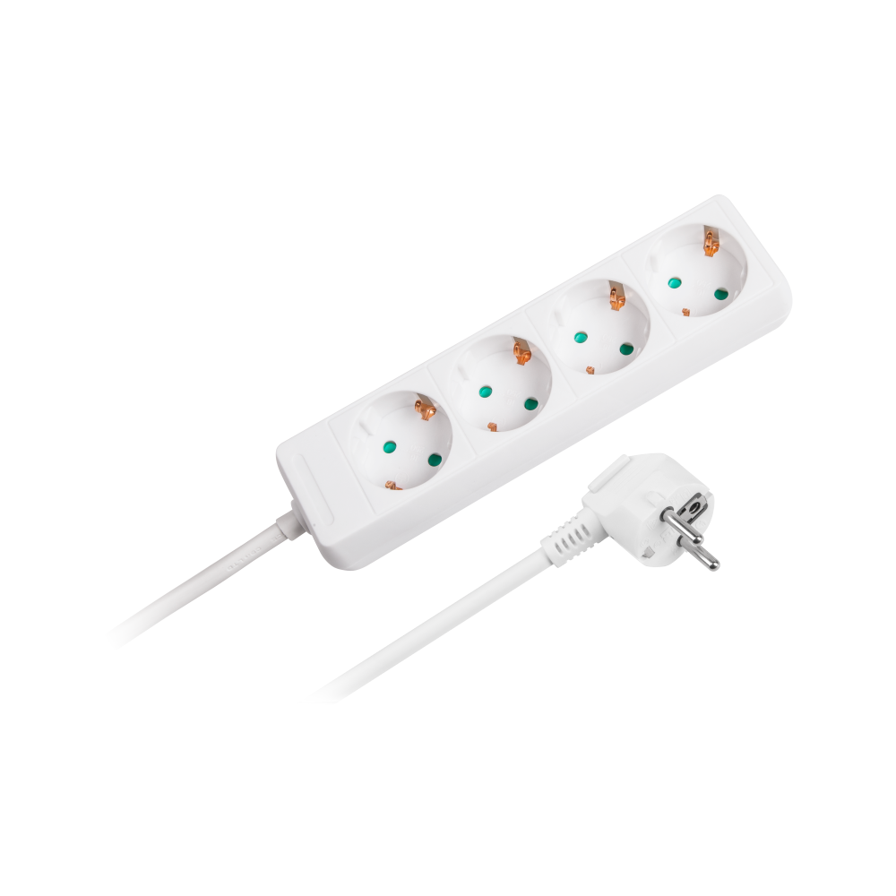 Förlängningskabel vit Rebel med 4 tyska uttag, längd 1,5m (3x1.0) utan strömbrytare. Förlängningskabel vit Rebel med 4 tyska uttag, längd 1,5m (3x1.0) utan strömbrytare.