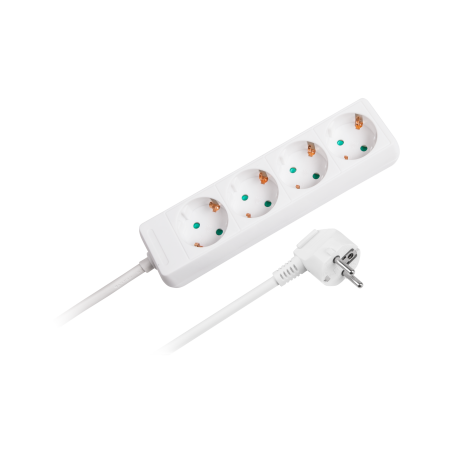 Förlängningskabel vit Rebel med 4 tyska uttag, längd 1,5m (3x1.0) utan strömbrytare.