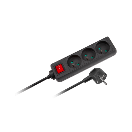 Förlängningssladd svart Rebel med strömbrytare 3 uttag - 5m (1,5mm)