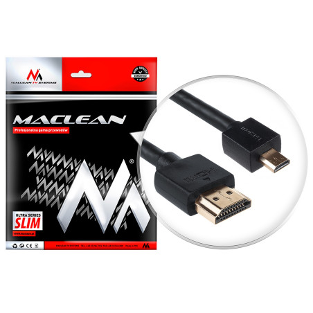 Kabel Maclean, HDMI-microHDMI, ULTRA SLIM, v1.4, A-D, 3m, MCTV-723