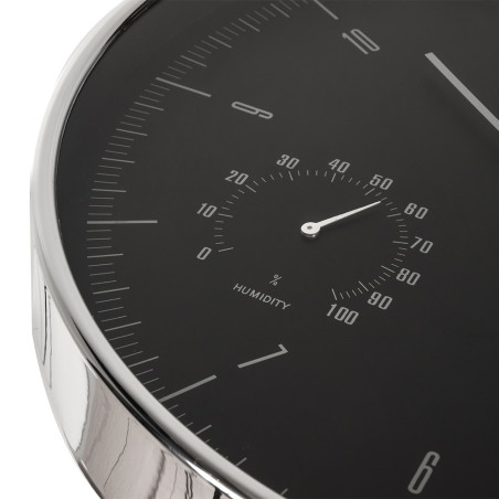 Väggklocka silver 12'' 30cm med termometer och hygrometer CE60 S